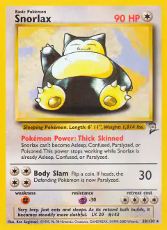 Snorlax 30/130 Rare card from Base Set 2