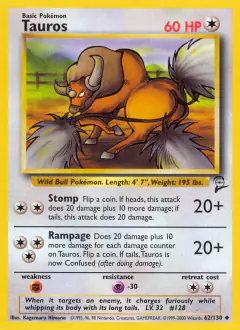 Tauros 62/130 Uncommon card from Base Set 2