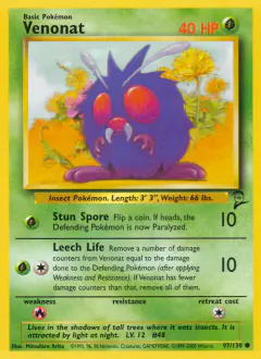 Venonat 97/130 Common card from Base Set 2