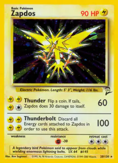 Zapdos 20/130 Rare Holo card from Base Set 2
