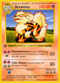 Arcanine 23/102 Uncommon card from Base Set