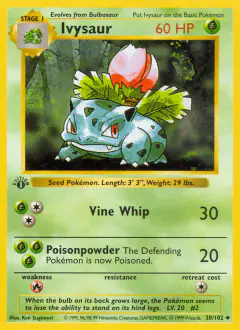 Ivysaur 30/102 Uncommon card from Base Set