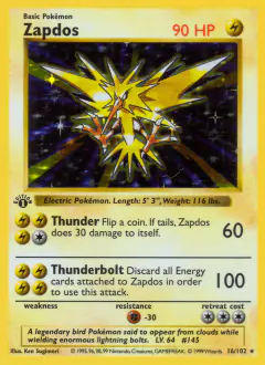 Zapdos 16/102 Rare Holo card from Base Set