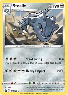 Steelix 099/163 Rare Holo card from Battle Styles