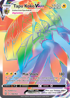 Tapu Koko VMAX 166/163 Rare Rainbow card from Battle Styles