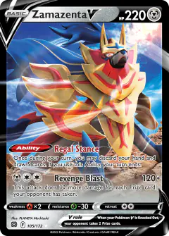 Zamazenta V 105/172 Rare Holo V card from Brilliant Stars