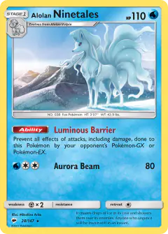 Alolan Ninetales 28/147 Rare card from Burning Shadows