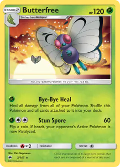 Butterfree 3/147 Rare card from Burning Shadows