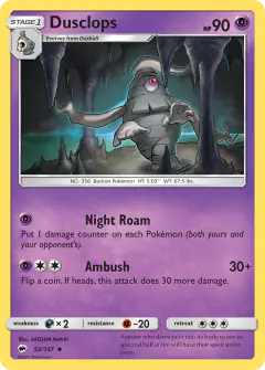 Dusclops 52/147 Uncommon card from Burning Shadows