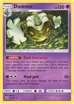 Dusknoir 53/147 Rare Holo card from Burning Shadows
