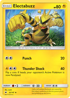Electabuzz 42/147 Uncommon card from Burning Shadows