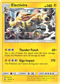 Electivire 43/147 Rare card from Burning Shadows