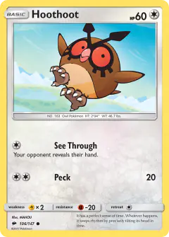 Hoothoot 106/147 Common card from Burning Shadows