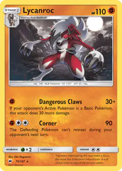 Lycanroc 75/147 Rare Holo card from Burning Shadows