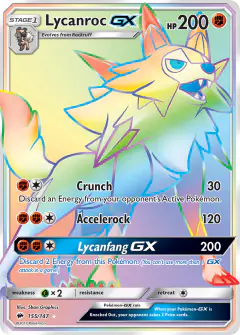 Lycanroc-GX 155/147 Rare Rainbow card from Burning Shadows