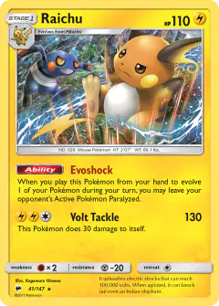 Raichu 41/147 Rare Holo card from Burning Shadows