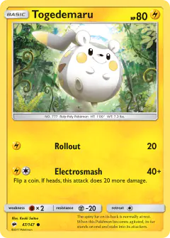 Togedemaru 47/147 Common card from Burning Shadows