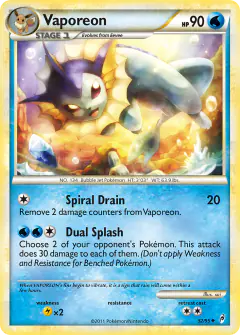 Vaporeon 52/95 Uncommon card from Call of Legends