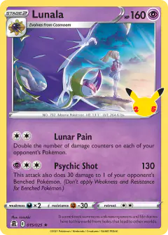 Lunala 15/25 Rare Holo card from Celebrations