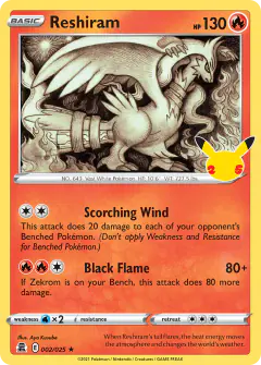 Reshiram 2/25 Rare card from Celebrations