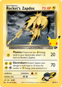 Rocket's Zapdos 15/25 Classic Collection card from Celebrations