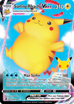 Surfing Pikachu VMAX 9/25 Rare Holo VMAX card from Celebrations