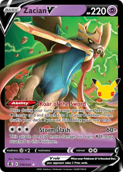 Zacian V 16/25 Rare Holo V card from Celebrations