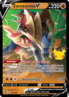 Zamazenta V 18/25 Rare Holo V card from Celebrations