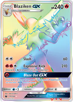 Blaziken-GX 170/168 Rare Rainbow card from Celestial Storm