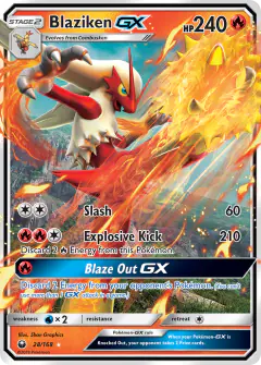 Blaziken-GX 28/168 Rare Holo GX card from Celestial Storm