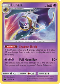 Lunala 70/168 Rare Holo card from Celestial Storm