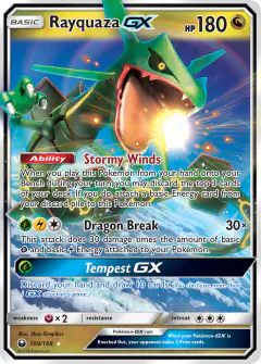 Rayquaza-GX 109/168 Rare Holo GX card from Celestial Storm