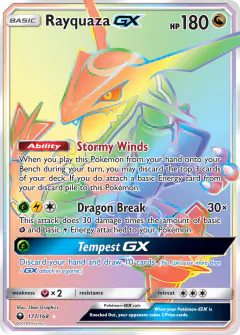 Rayquaza-GX 177/168 Rare Rainbow card from Celestial Storm