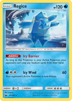 Regice 45/168 Rare card from Celestial Storm