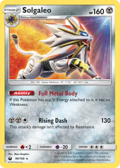 Solgaleo 99/168 Rare Holo card from Celestial Storm