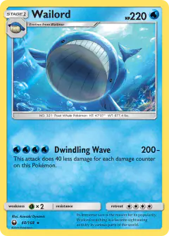 Wailord 40/168 Rare card from Celestial Storm