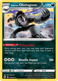 Galarian Obstagoon 037/073 Rare Holo card from Champion's Path