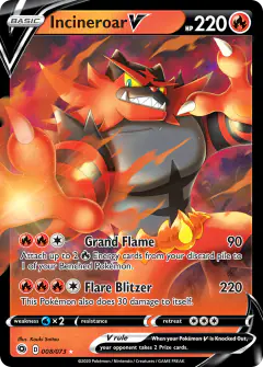 Incineroar V 008/073 Rare Holo V card from Champion's Path