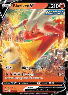 Blaziken V 020/198 Rare Holo V card from Chilling Reign