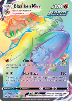 Blaziken VMAX 200/198 Rare Rainbow card from Chilling Reign