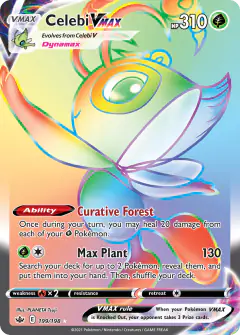 Celebi VMAX 199/198 Rare Rainbow card from Chilling Reign