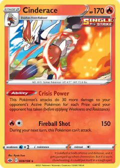 Cinderace 028/198 Rare Holo card from Chilling Reign