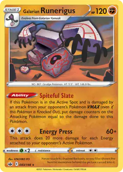 Galarian Runerigus 083/198 Rare Holo card from Chilling Reign