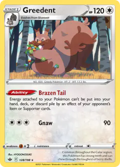 Greedent 128/198 Rare Holo card from Chilling Reign