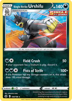 Single Strike Urshifu 108/198 Rare Holo card from Chilling Reign