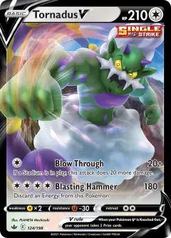 Tornadus V 124/198 Rare Holo V card from Chilling Reign