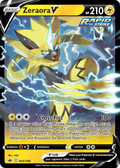 Zeraora V 053/198 Rare Holo V card from Chilling Reign