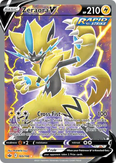 Zeraora V 165/198 Rare Ultra card from Chilling Reign