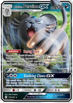 Alolan Persian-GX 129/236 Rare Holo GX card from Cosmic Eclipse