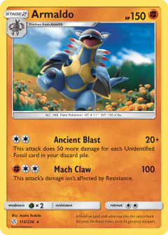 Armaldo 112/236 Rare card from Cosmic Eclipse